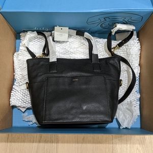 NWT Fossil Darby Satchel Black Leather Bag Crossbody Handbag